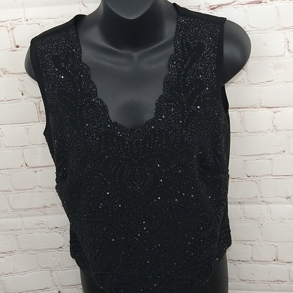 Dress Barn Sleeveless Black Sequined Top